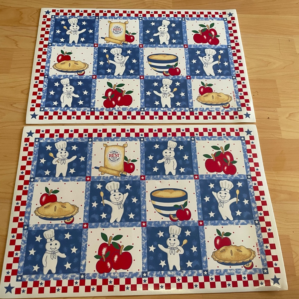 VTG PILLSBURY dough Boy Vinyl Placemats Red White Blue Pie American Apple